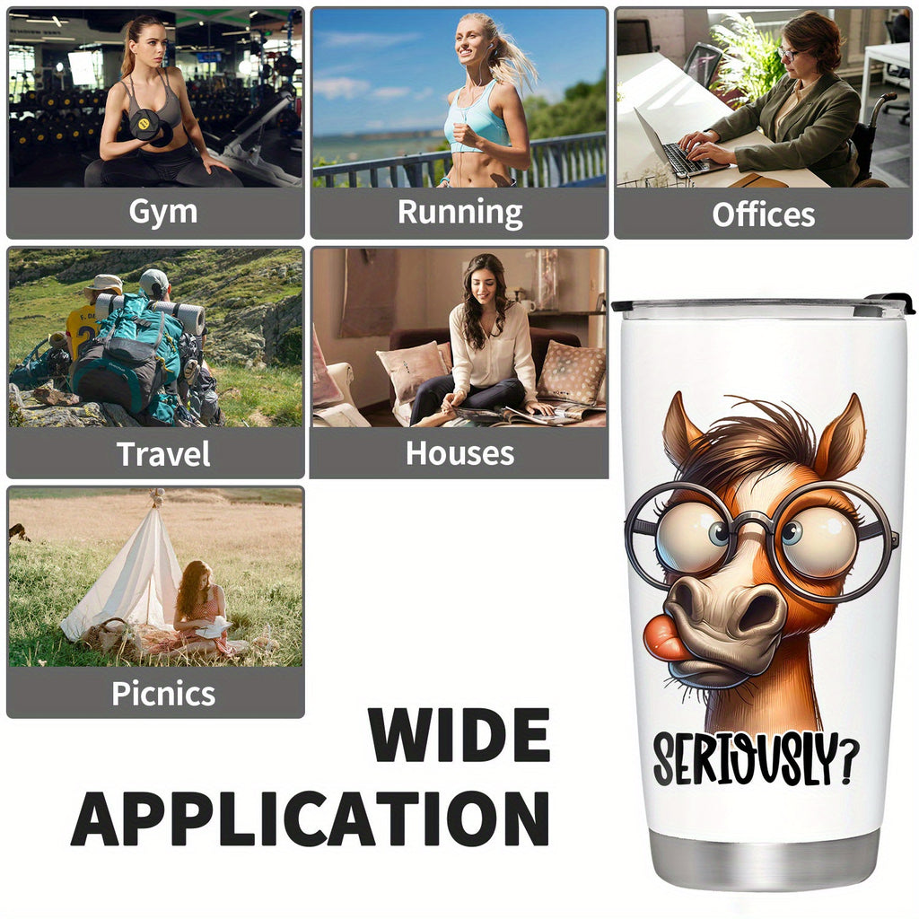 Double Wall Vacuum Insulated 20oz Stainless Steel Horse Tumbler - BPA-Free, Leakproof Coffee Travel Mug with Lid - Ideal Equestrian Gift for Women and Sisters on Christmas or Birthday, Horse Decor