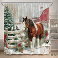 1pc Extra Long Christmas Horse and Barn Shower Curtain - Winter Farmhouse Bathroom Decor with Brown Horse, Red Barn & Snowy Landscape - Rustic Country Bathroom Window Treatment - Machine Washable Polyester Fabric Bath Curtain