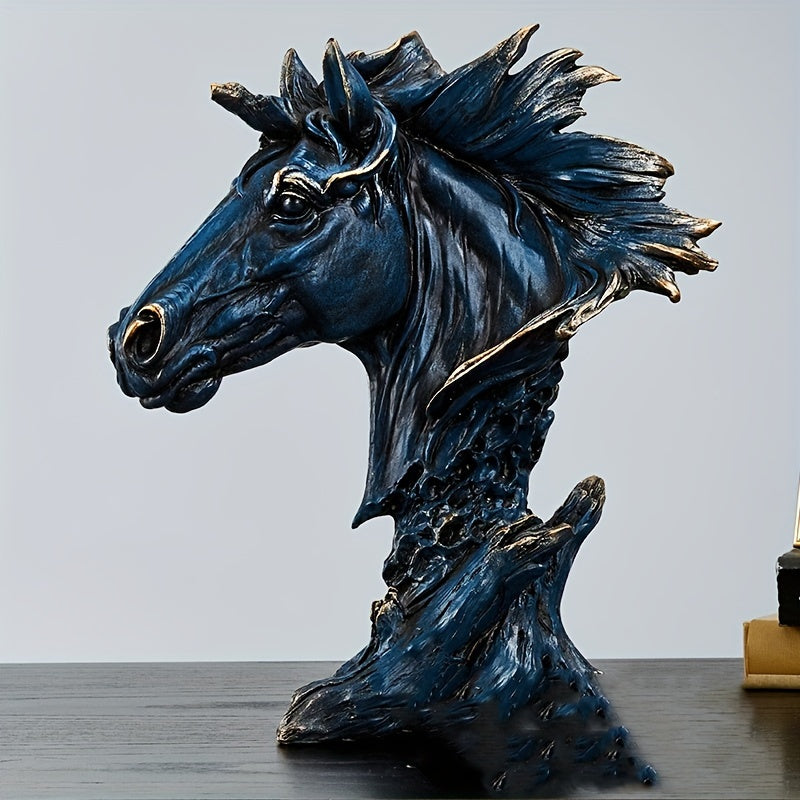 1pc Resin Horse Head Sculpture Decor, Elegant Blue Equestrian Statue, For Bookshelf Home Living Room Office Cabinet Tabletop Entryway Decor, Room Decor, Home Decor, Gifts