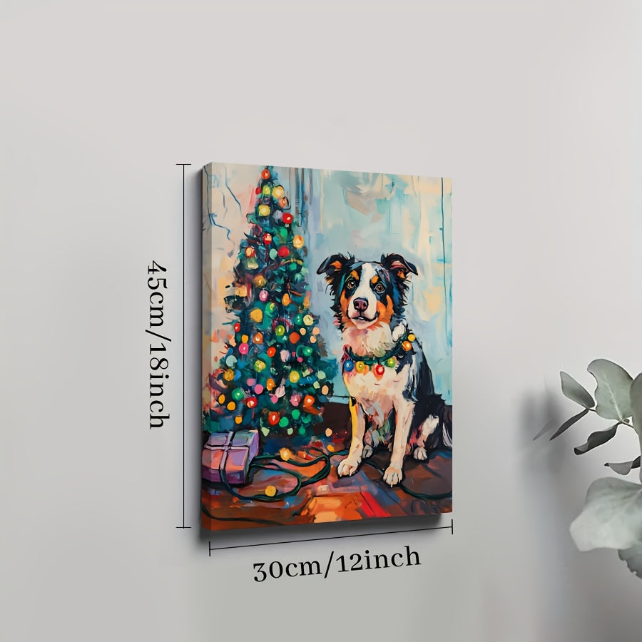 Australian Shepherd Christmas Dog Wall Art Canvas