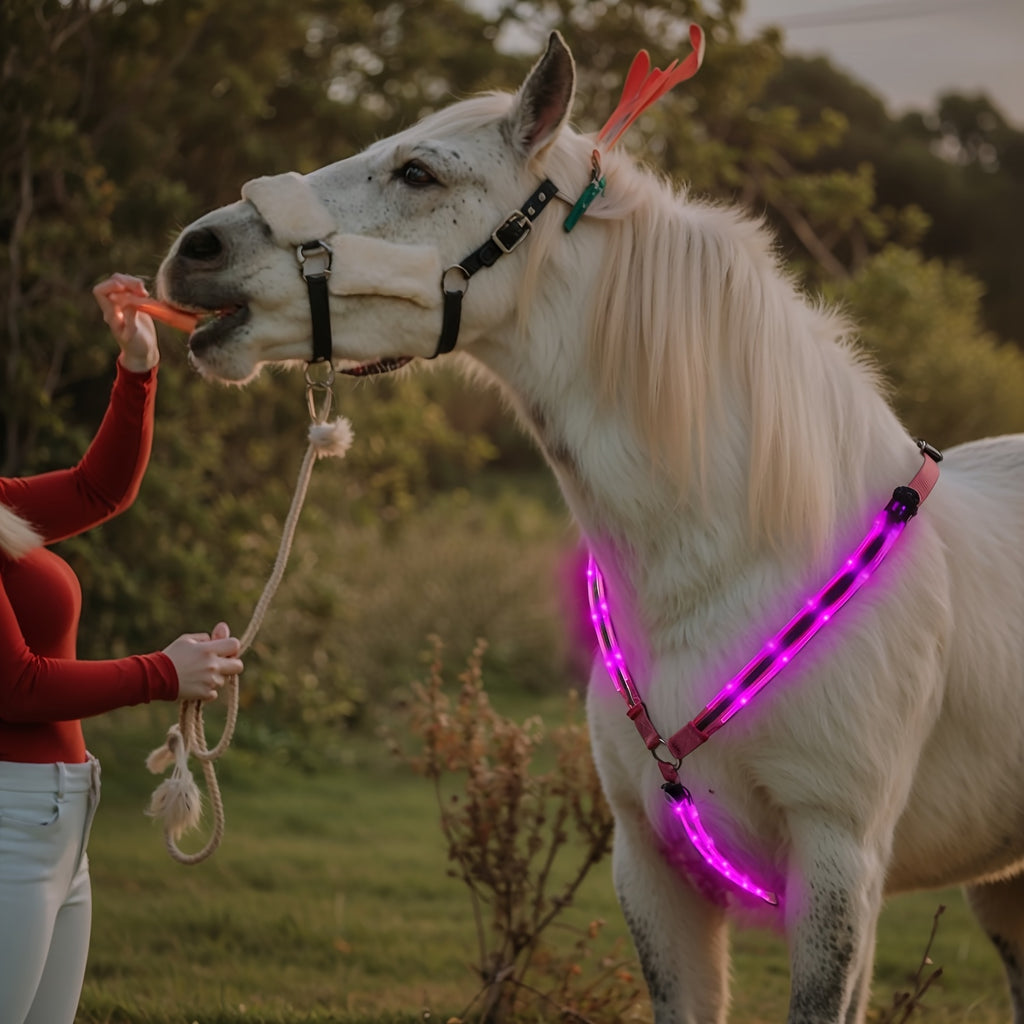 [Equestrian Safety LED Strap] 1 LED Luminous Adjustable Horse Chest Strap | Equestrian Safety Equipment, Sports Supplies, Pink, Yellow