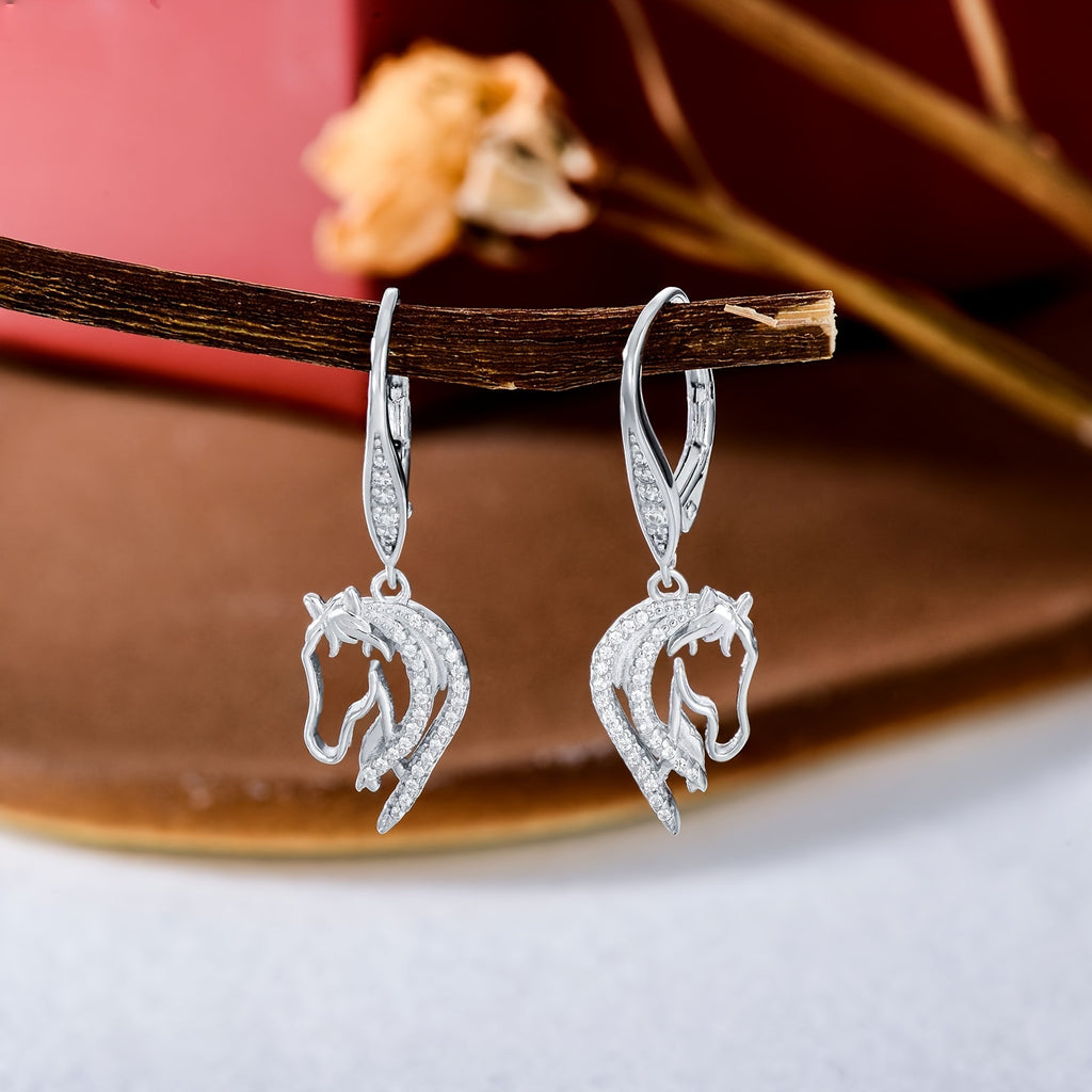 Horse Earrings 925 Sterling Silver Horse Leverback Dangle Drop Earrings Horse Jewelry Gifts for Women Horse Lover