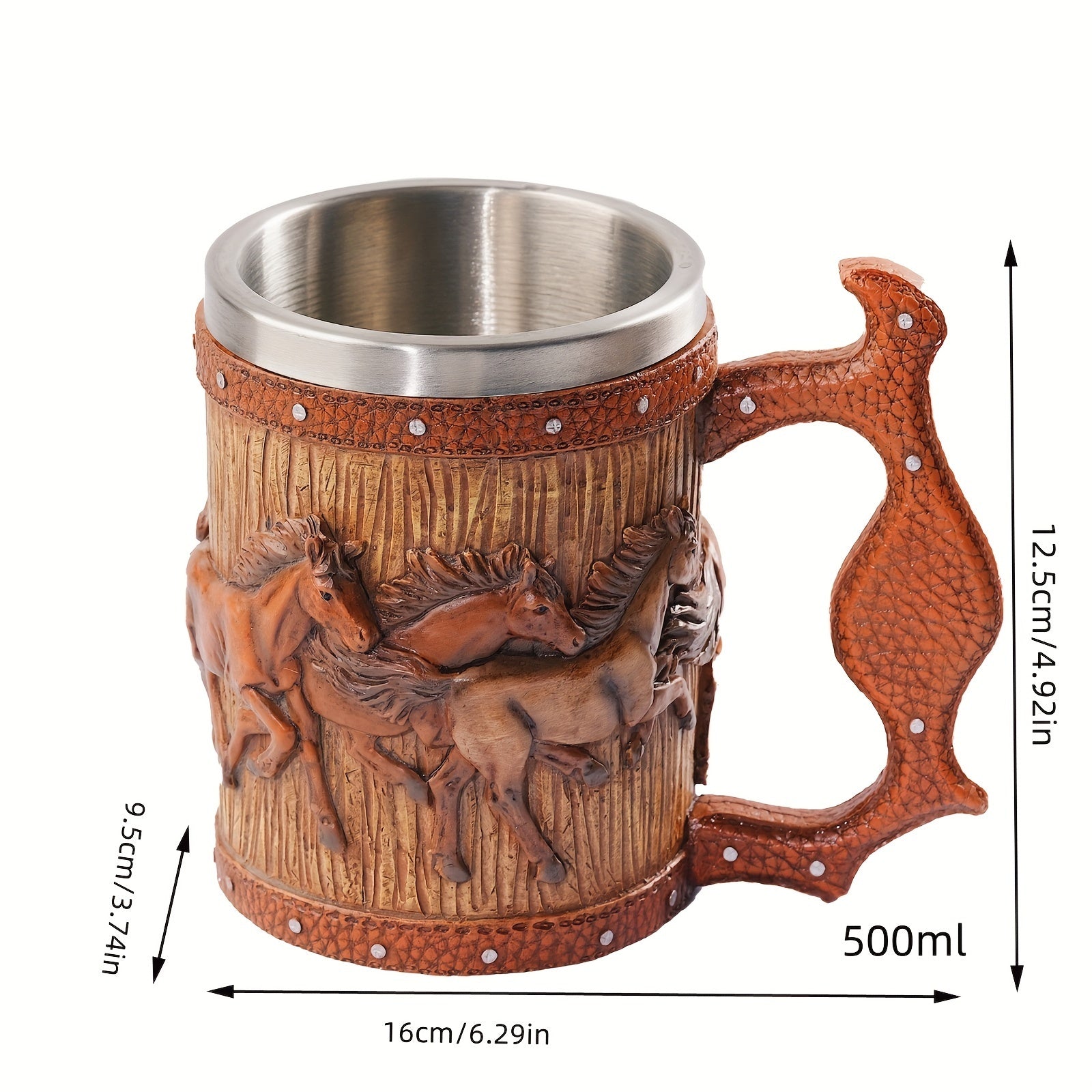 Viking Style Stainless Steel Mug with Horse Relief Design - Perfect for Christmas, Halloween, and Easter Celebrations