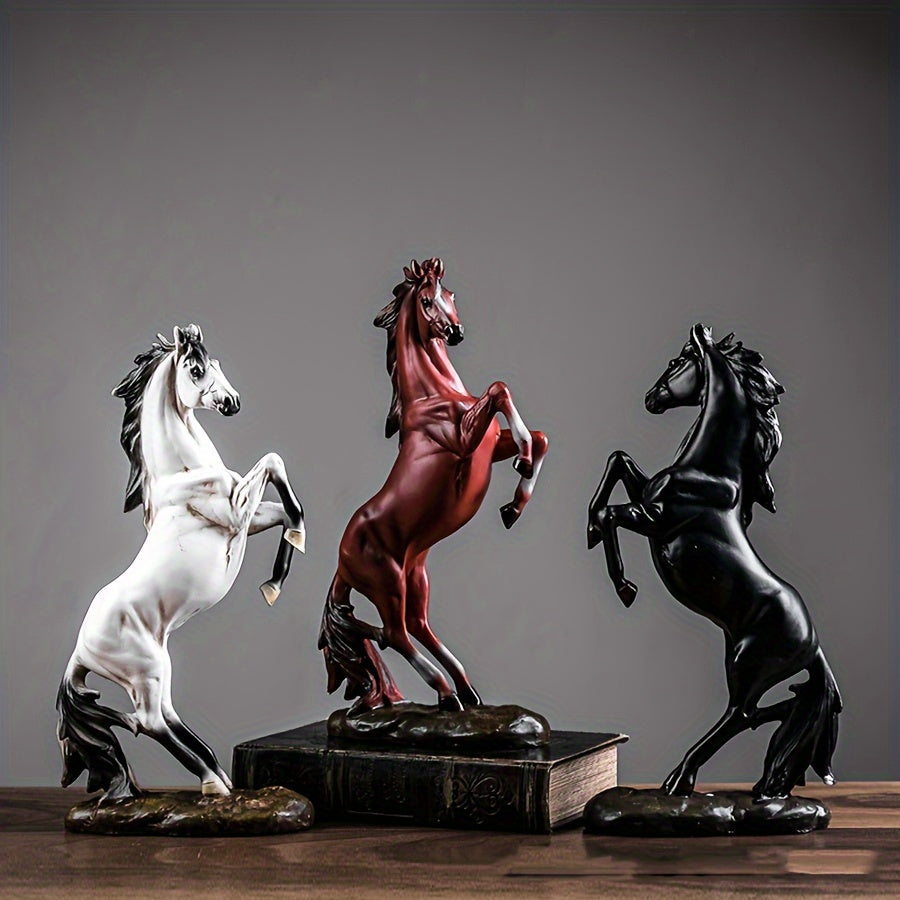 Majestic Black & White Horse Figurines - Exquisite Craftsmanship For Home Decor - Striking Standing Sculptures, Perfect For Desks, Bars & Wine Cabinets