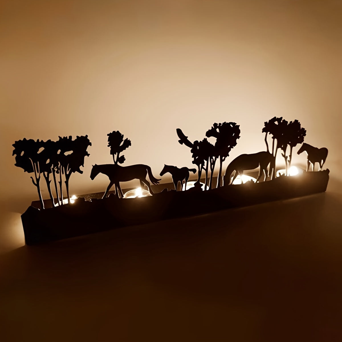 1 Christmas Candle Holders, Christmas Holiday Decorations, Metal Horse Herd Silhouette Iron Painting Candle Holders (Candles Not Included), Christmas Home Bar Party Tabletop Decorations, Gifts for Kids and Friends, Room Decor