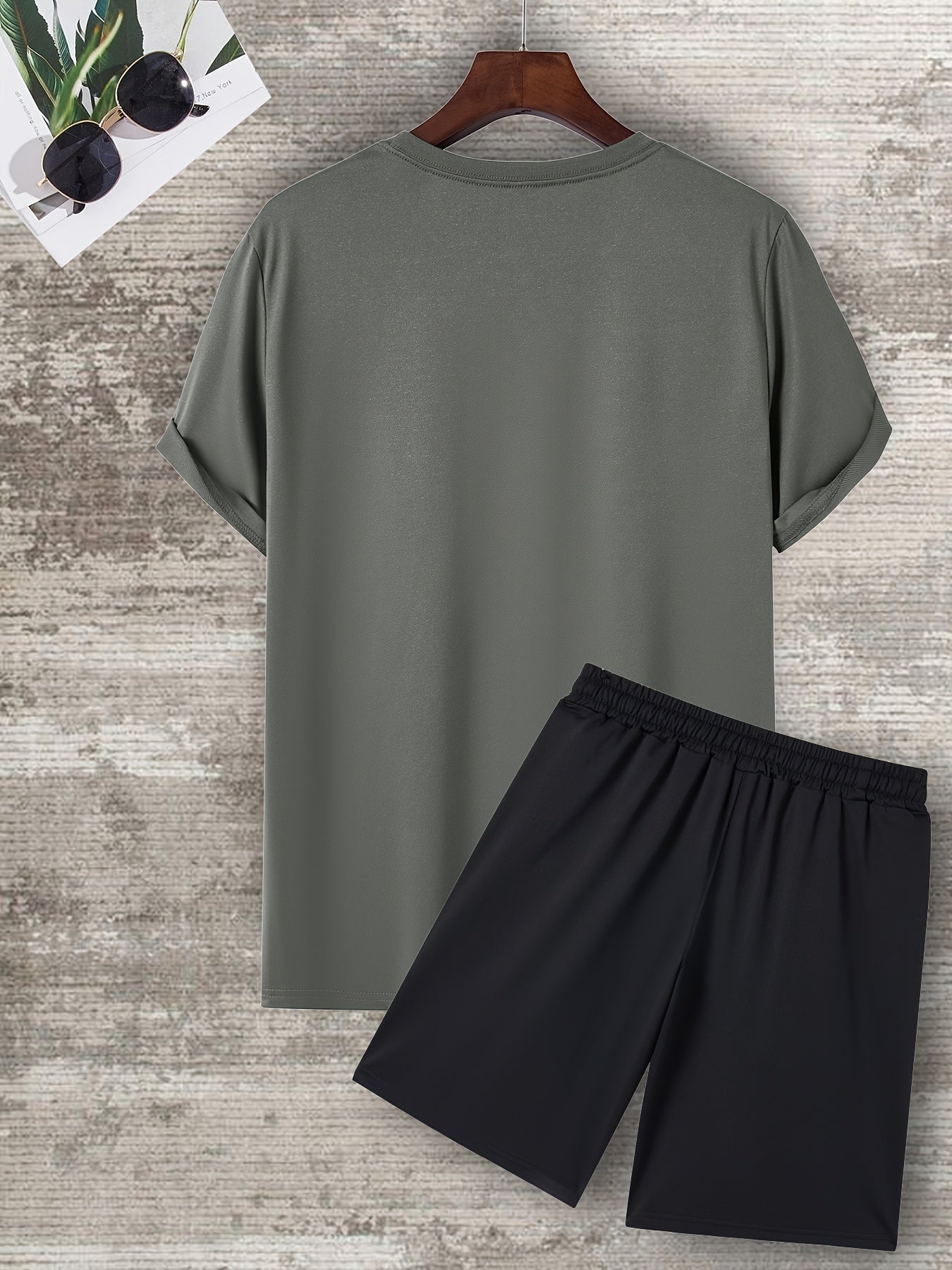 Mens Stylish Goat Print 2pcs Set - Casual Sportswear Outfit with Drawstring Shorts & Short Sleeve Top - Perfect for Spring Summer, Holidays, Leisure, Vacation, and Outdoor Fitness