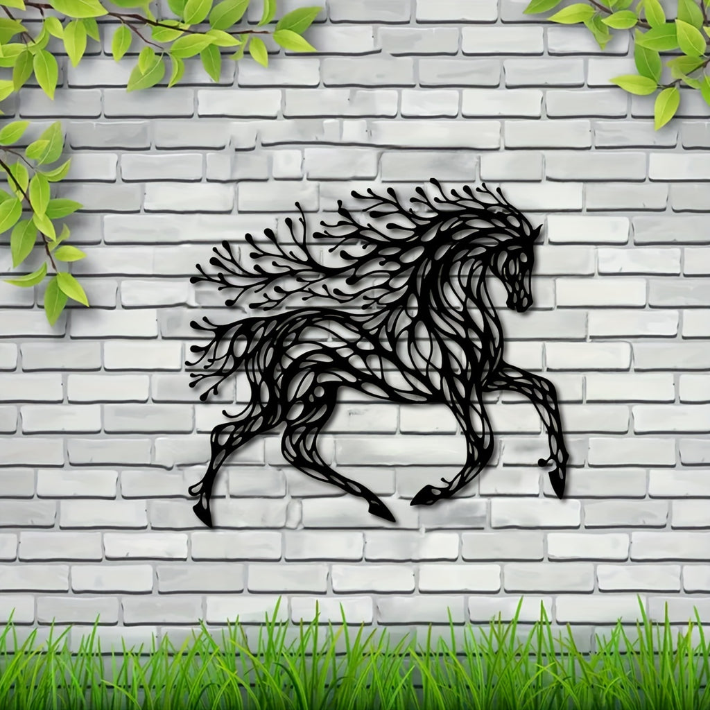 1pc Handcrafted Metal Horse Wall Art - Unique Equestrian Theme Decor for Rustic Farmhouse, Home Office, and Outdoor Spaces - Perfect Wildlife Lover Gift with Trendy Black Tree Design