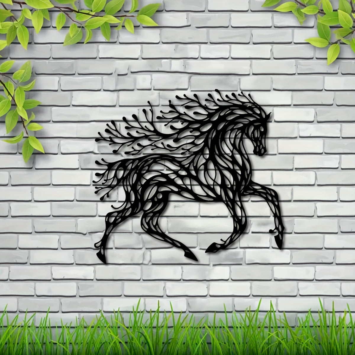 1pc Handcrafted Metal Horse Wall Art - Unique Equestrian Theme Decor for Rustic Farmhouse, Home Office, and Outdoor Spaces - Perfect Wildlife Lover Gift with Trendy Black Tree Design