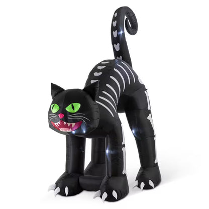 11 ft. Lighted Halloween Inflatable Skeleton Cat Decor