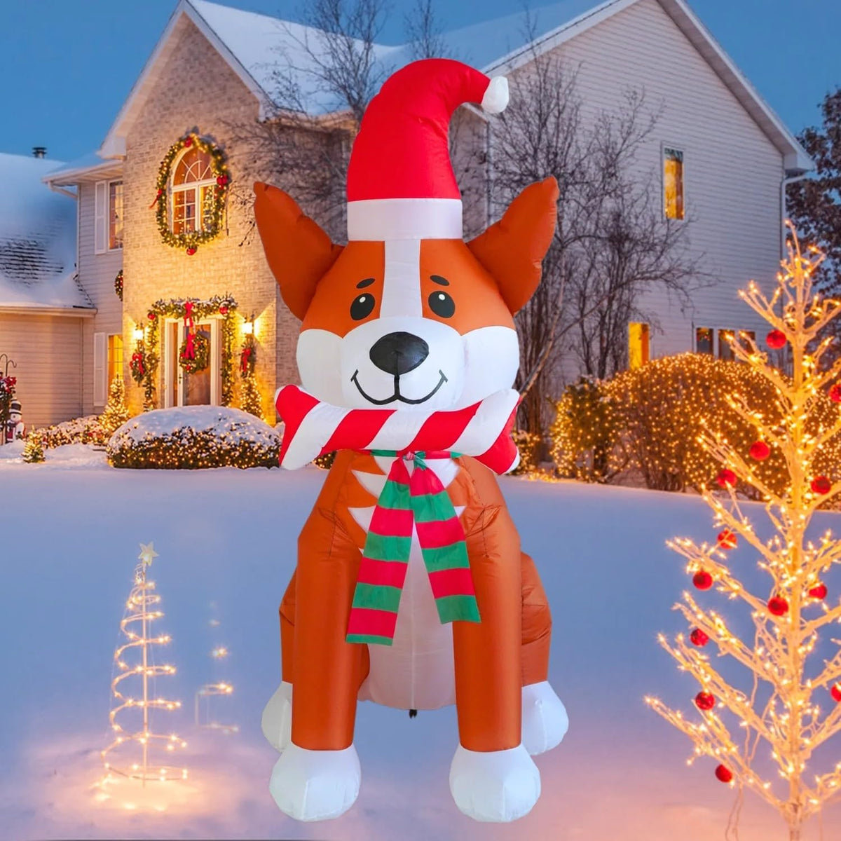 5FT Inflatable Corgi with Candy Bar - Outdoor Christmas Decoration with Built-in LED Lights for Indoor and Lawn Garden Use