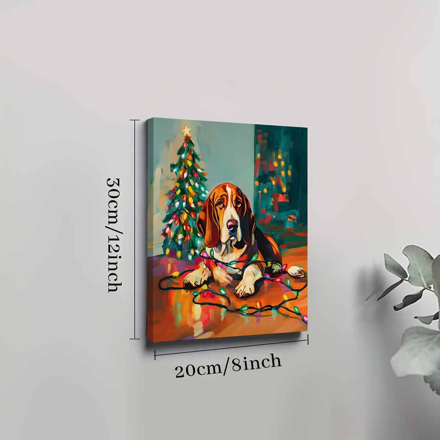 Basset Hound Christmas Dog Canvas Wall Art