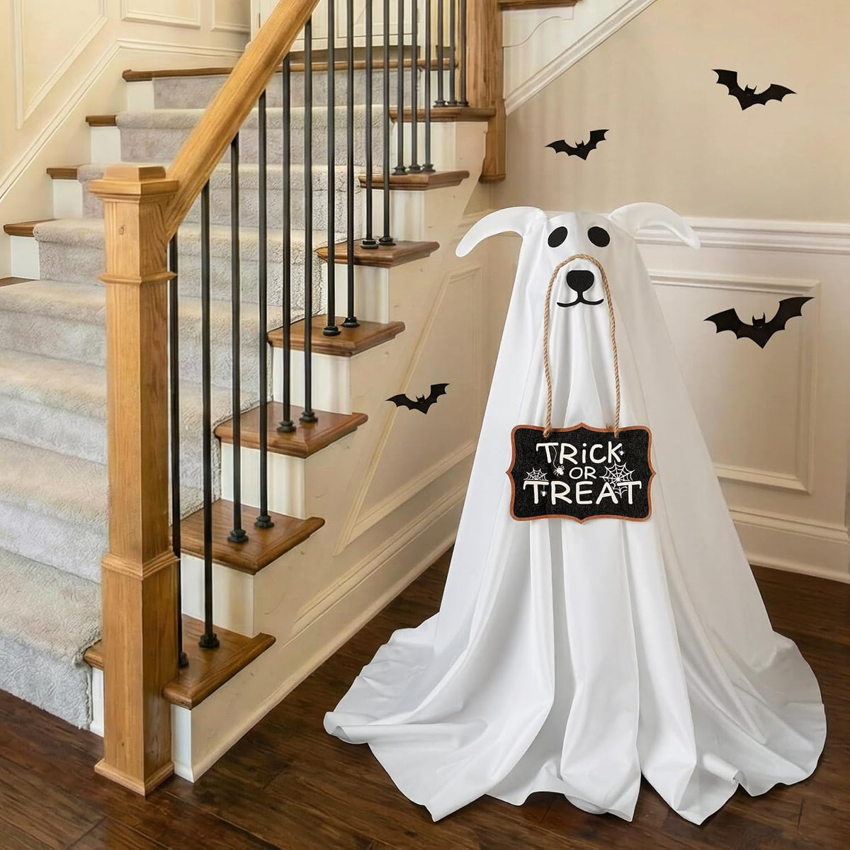 Halloween Decorations, 2.3 FT Light-Up Ghost Dog with Trick or Treat Sign