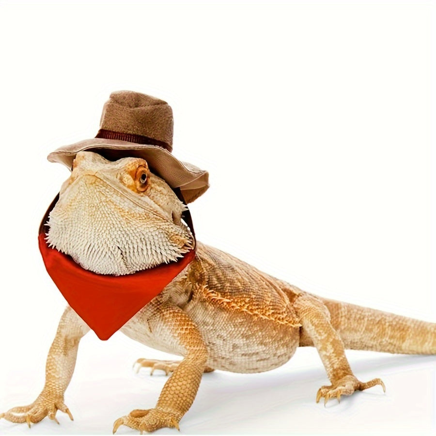 Bearded Dragon/Small Pet Hat And Sanitary Towel Set, Miniature Costume For Amphibians And Reptiles, Reptile Outing Dress Up Accessories, Adjustable Lizard Walking Gear