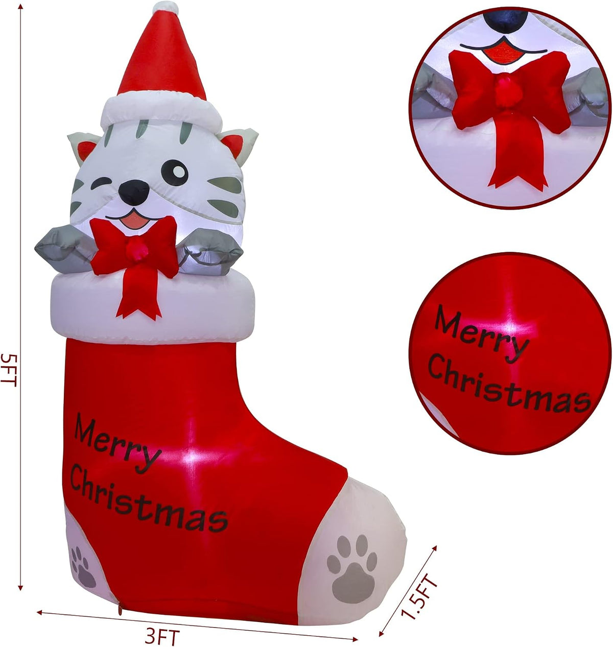 5 FT Inflatable Christmas Decoration - Lighted Kitten in Christmas Stocking for Outdoor Lawn and Garden Decor