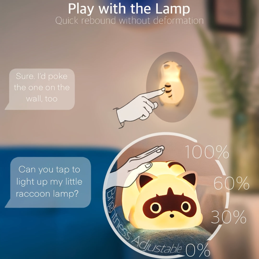 [Cute Raccoon Night Light] Cute Raccoon Night Light For Kids | Dimmable Rechargable Led Lamp Baby Nursery Bedroom Table Desk Lamp | Cool Stuff Fun Kawaii Room Decor Aesthetic Novelty Accessories, Gift For Women Home Decor Eas