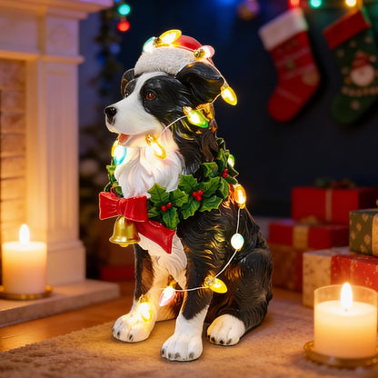Festive Border Collie Sculpture with Santa Hat - Christmas Decor for Mantels and Tabletops - Ideal Gift for Border Collie Enthusiasts