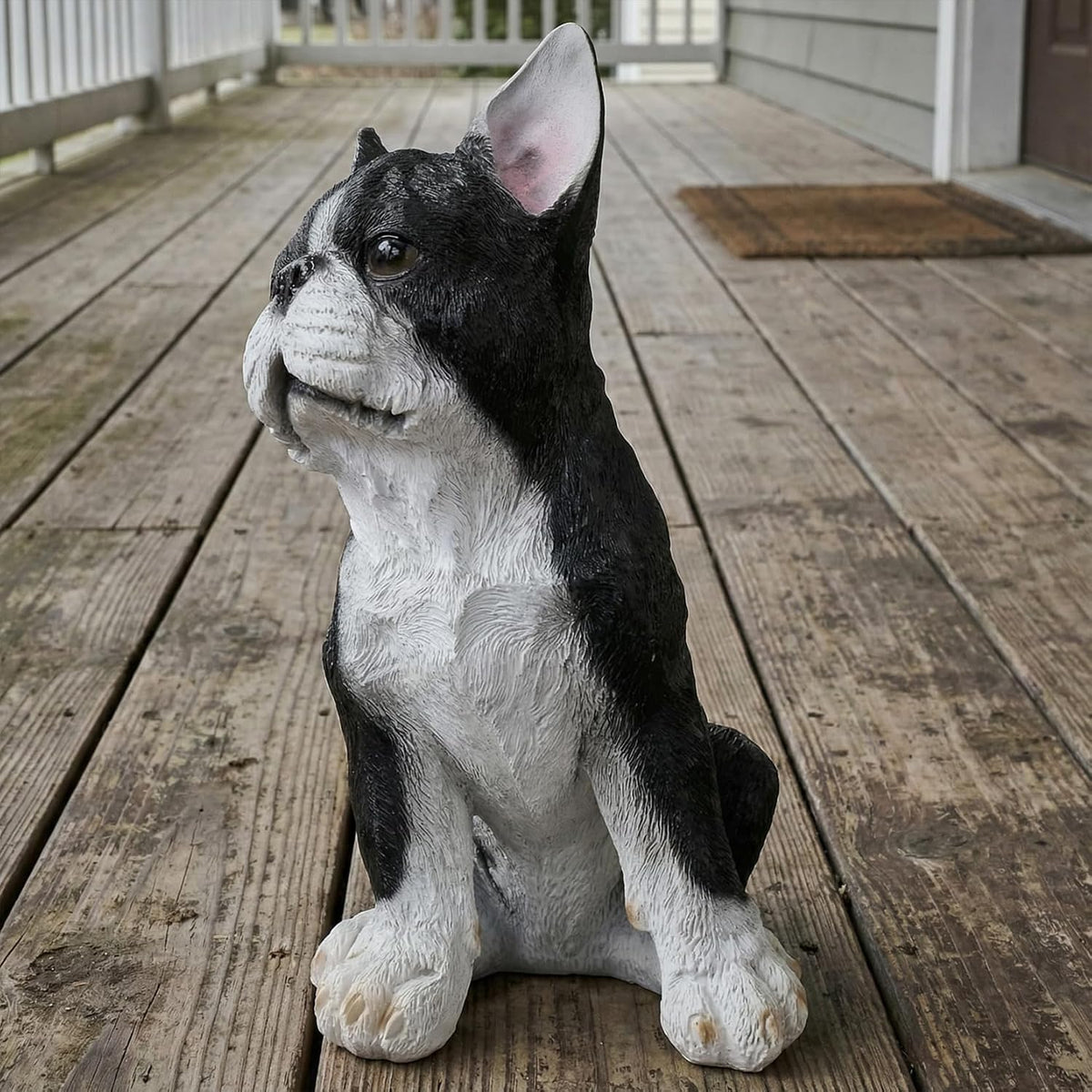 Boston Terrier Statue, Resin Dog Figurine for Garden, Porch and Home