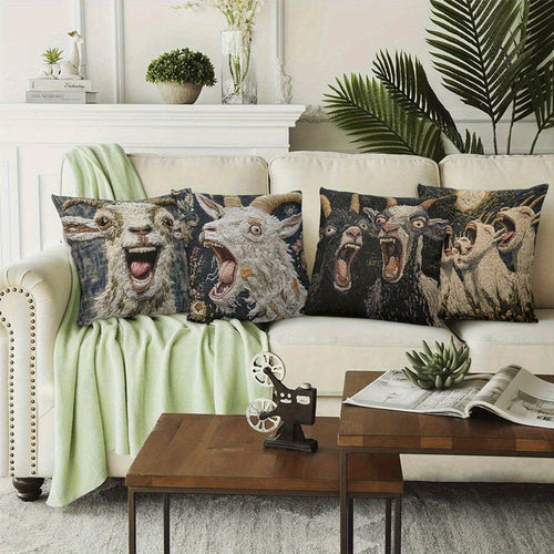4pcs Screaming Goat Funny Design Throw Pillow Covers - Double-Sided Print, 4 Unique Patterns, Modern Home Decor for Sofa Bedroom Living Room, Zipper Closure, Machine Washable (No Insert), Decorative Pillows