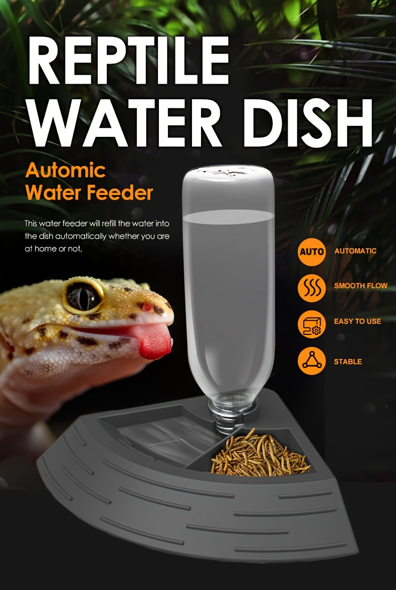 2 In 1 Reptile Water Dish & Food Dish With Automatic Water Bottle, Bearded Dragon Plastic Food Feeder Dish Terrarium Feeder Bowls For Leopard Gecko, Lizard, Frog, Snake & Chameleon