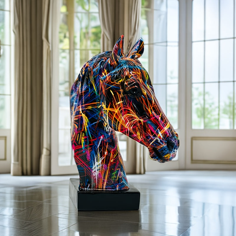 Colorful Resin Horse Head Sculpture, Alphabet Animal Theme, Indoor Decorative Art Figurine for Home, Office, Bookshelf, Desk, Living Room - Easter Holiday Decor, No Electricity Needed