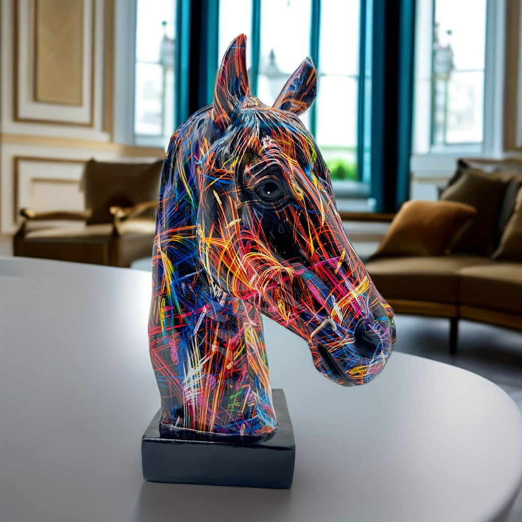 Resin Horse Head Figurine, Alphabet Animal Themed Decorative Statue for Living Room, Indoor and Outdoor Use, Christmas Holiday Gift, Home Office Desk Bar Display, 5.3in x 6.3in x 9.8in