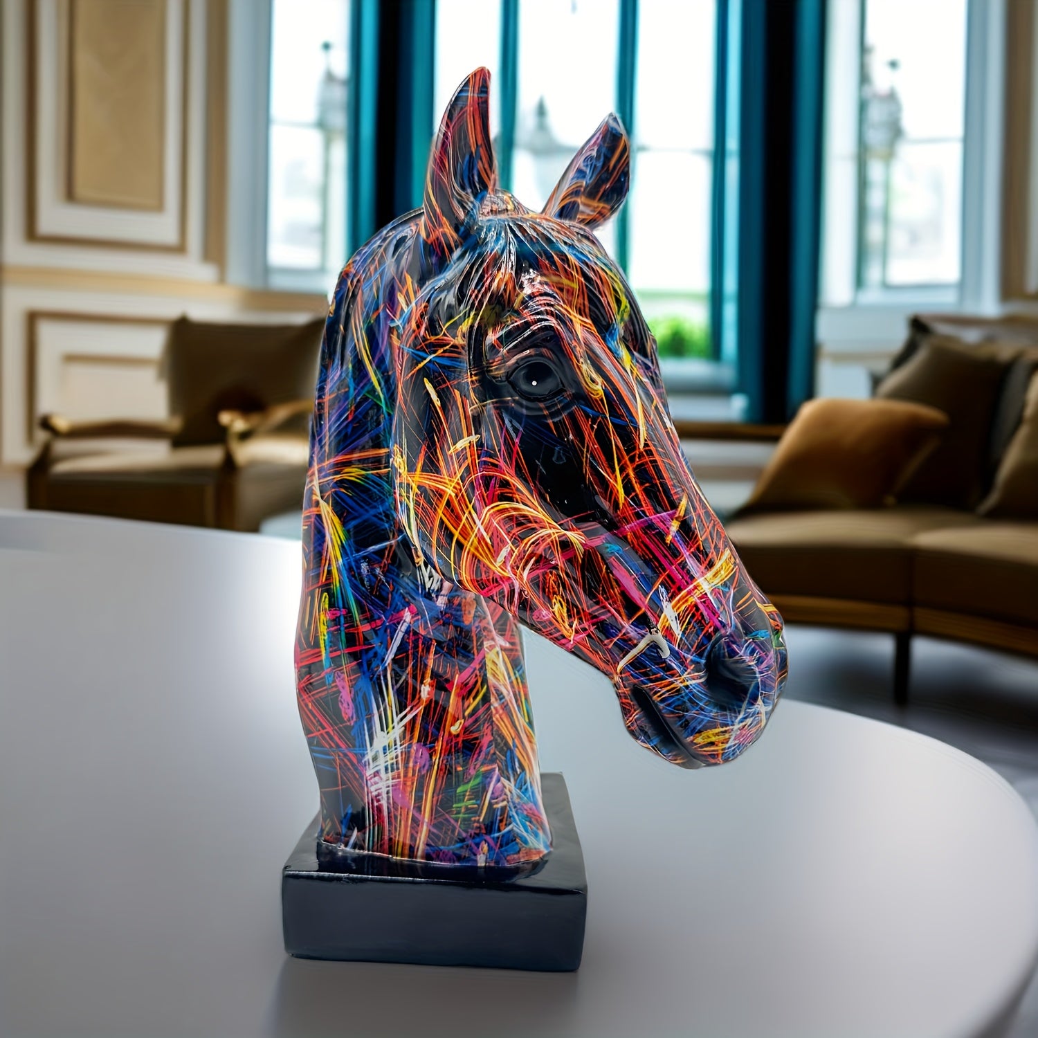 Resin Horse Head Figurine, Alphabet Animal Themed Decorative Statue for Living Room, Indoor and Outdoor Use, Christmas Holiday Gift, Home Office Desk Bar Display, 5.3in x 6.3in x 9.8in