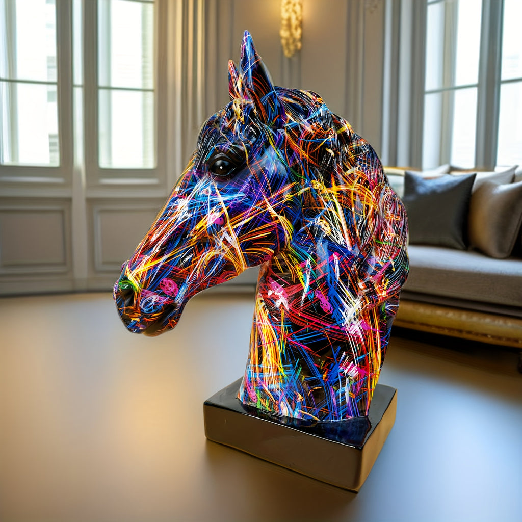 Resin Horse Head Figurine, Alphabet Animal Themed Decorative Statue for Living Room, Indoor and Outdoor Use, Christmas Holiday Gift, Home Office Desk Bar Display, 5.3in x 6.3in x 9.8in