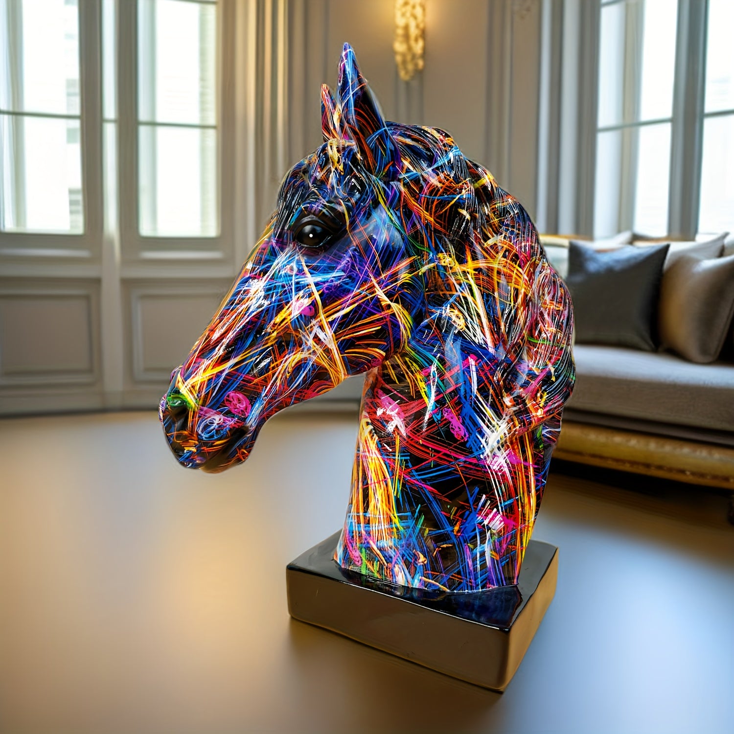 Resin Horse Head Figurine, Alphabet Animal Themed Decorative Statue for Living Room, Indoor and Outdoor Use, Christmas Holiday Gift, Home Office Desk Bar Display, 5.3in x 6.3in x 9.8in