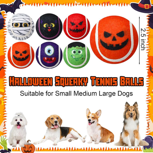 6 Pcs Halloween Dog Toys Bulk, 2.5 Inch Squeaky Tennis Balls Gifts