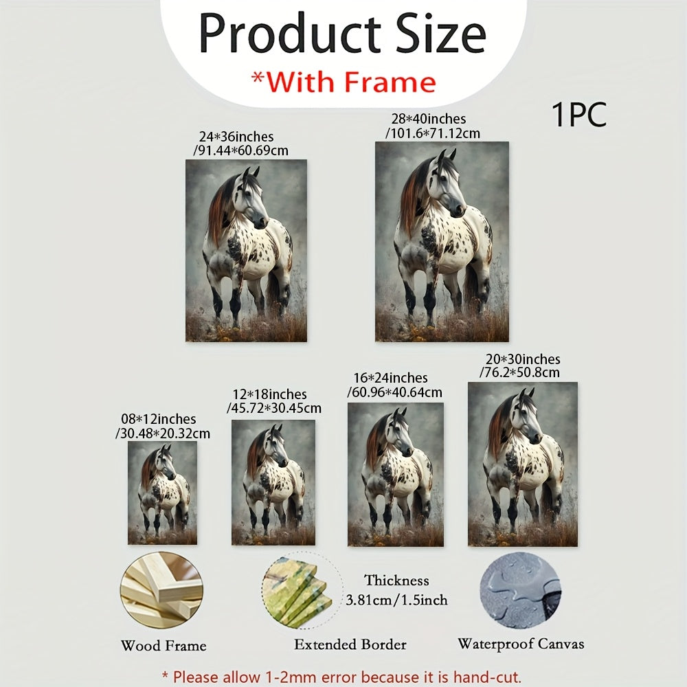2D Flat, Appaloosa Horse Framed Canvas Wall Art - Western Equestrian with White Patches & Spotted Coat, izable Sizes Available, Rustic Farmhouse Decor for Living Room, Bedroom - HD Print on Wood Frame ( Horse Portrait), 2D Fl