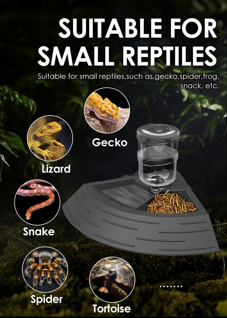 2 In 1 Reptile Water Dish & Food Dish With Automatic Water Bottle, Bearded Dragon Plastic Food Feeder Dish Terrarium Feeder Bowls For Leopard Gecko, Lizard, Frog, Snake & Chameleon