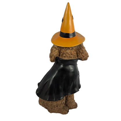 Halloween Themed Goldendoodle Figurine in Witch Costume - 14 Inch Pumpkin Decor