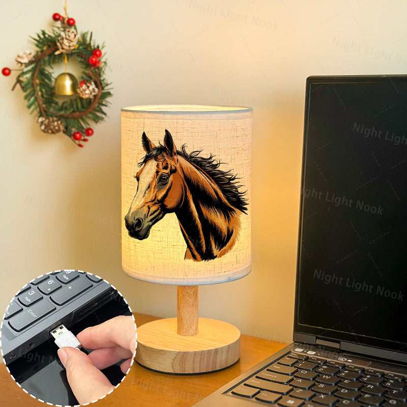 1pc Horse Head LED Fabric Table Lamp, USB Bedside Lamp, Bedroom Lamp And Dormitory LED Lighting Fixture, Office Decorative Lamp with Fabric Lampshade, Night Light for Room And Living Room Decoration