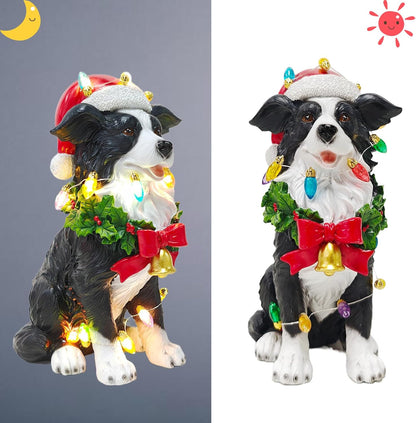 Festive Border Collie Sculpture with Santa Hat - Christmas Decor for Mantels and Tabletops - Ideal Gift for Border Collie Enthusiasts
