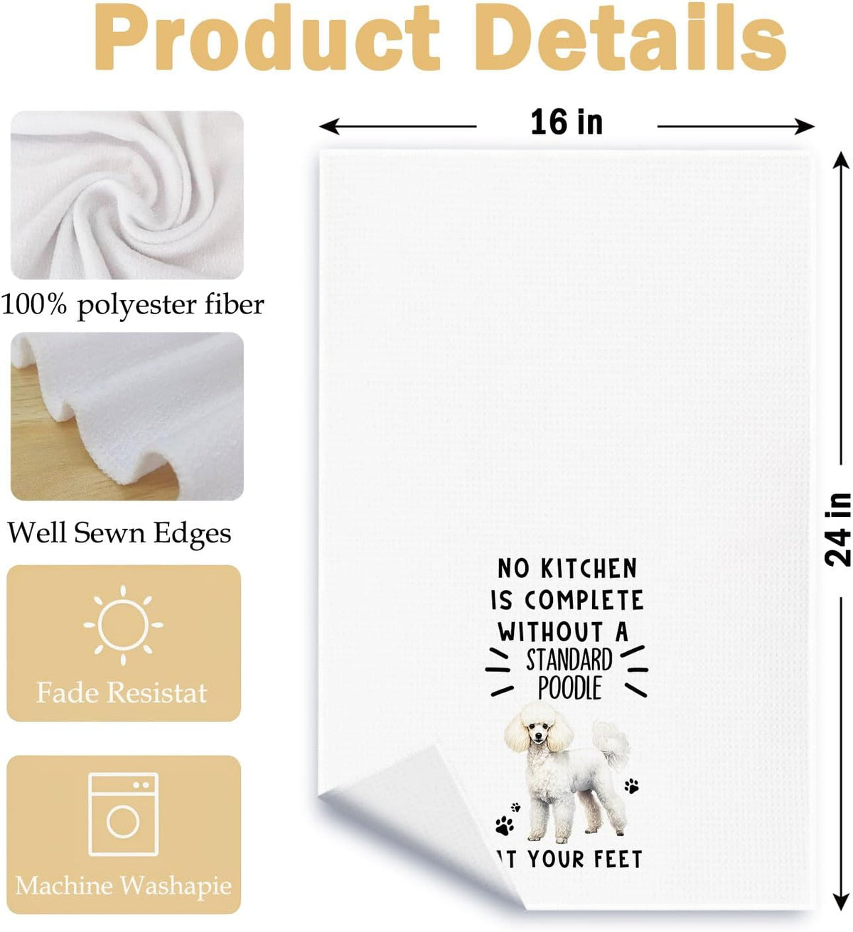 Funny Standard Poodle Hand Towels for Kitchen Home Bathroom Decor, A Kitchen is Not Complete Without A Standard Poodle Dish Towel, Dog Lovers Gift, 16×24 Inch