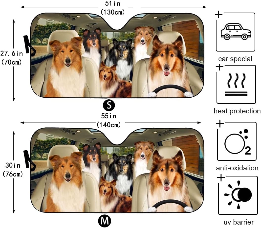 Windshield Sun Shade Rough Collie Car Sunscreen Shade Reflective Sun Keep Car Cool for Most Sedans SUV Truck Automotive 55x30in