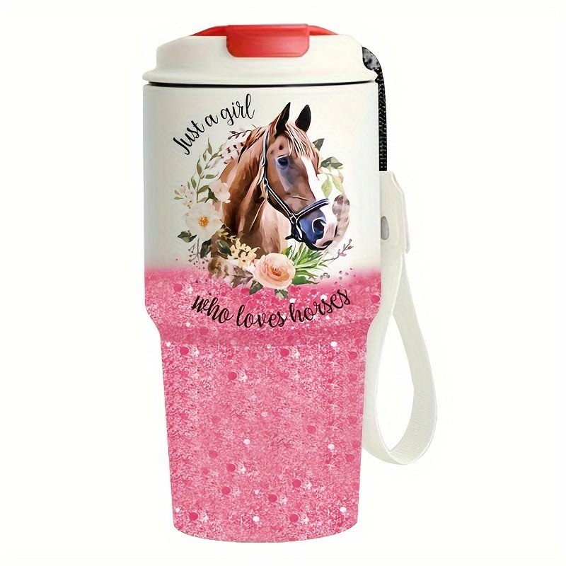 20oz Stainless Steel Insulated Tumbler with Lid - Horse Design, Keeps Drinks Hot & Cold, Durable 304 Stainless Steel, Perfect for Outdoor Travel, Camping, and Daily Use