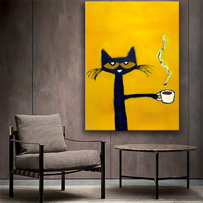 Modern Cat Canvas Art with Wooden Frame