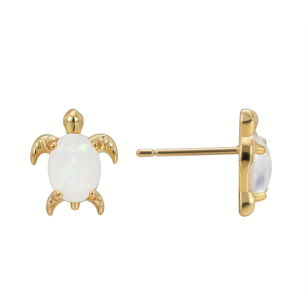 1pc Lightweight Opal Sea Turtles Bohemian Stud Earrings Brass Golden Plated Trendy Ladies Jewelry for Daily Wear Gifts for Mother