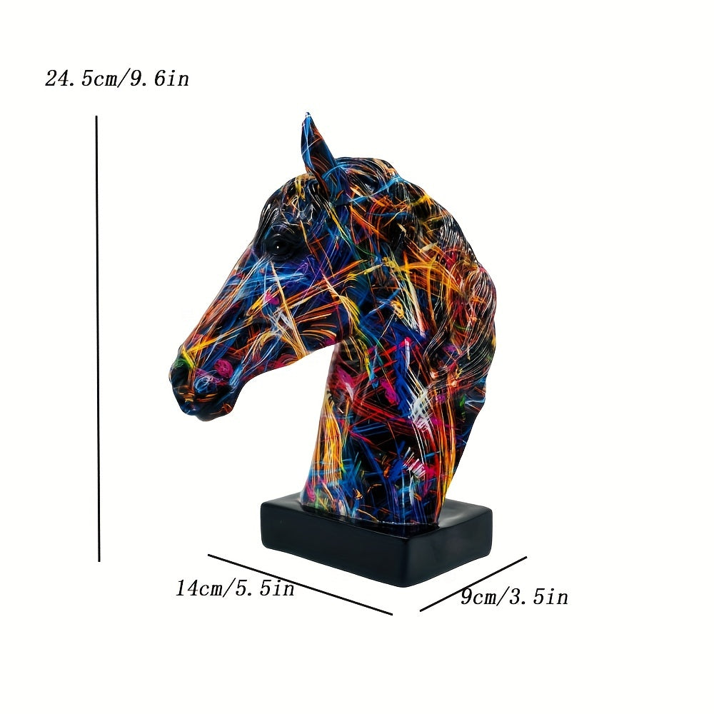 Colorful Resin Horse Head Sculpture, Alphabet Animal Theme, Indoor Decorative Art Figurine for Home, Office, Bookshelf, Desk, Living Room - Easter Holiday Decor, No Electricity Needed