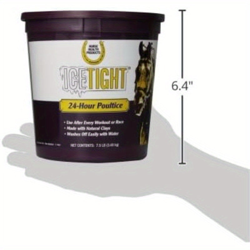 IceTight 24-Hour Poultice for Horses, 7.5 lbs - Fast-Acting, Natural Clay-Based, Easy-to-Wash Off, Ideal for Workouts & Races, White & Purple Design with Horse Silhouette, Horse Grooming Supplies, Equine Care, Thermoplastic P