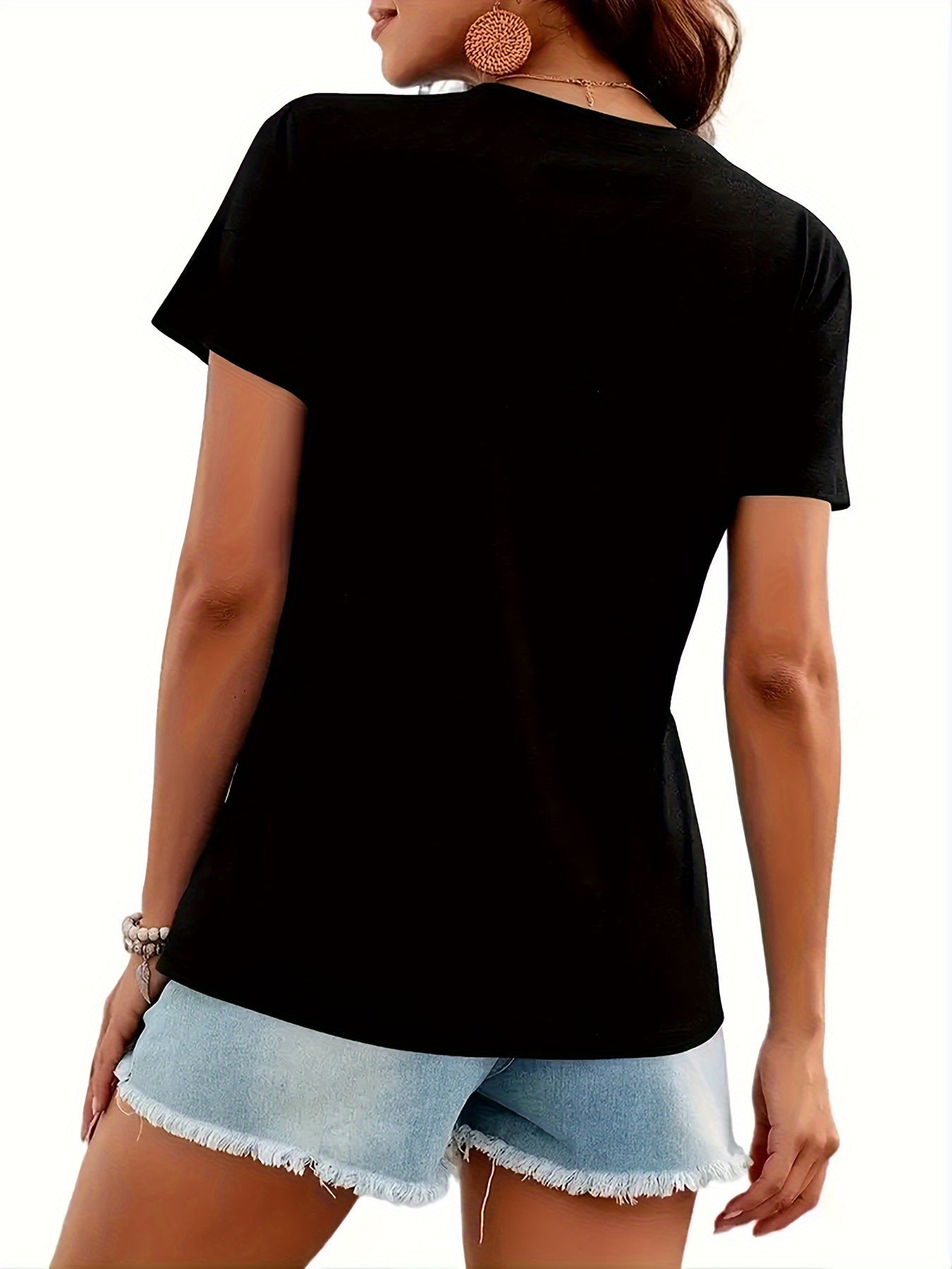 Rodeo Cow Head Print T-shirt, Casual Crew Neck Short Sleeve T-shirt, Women's Clothing