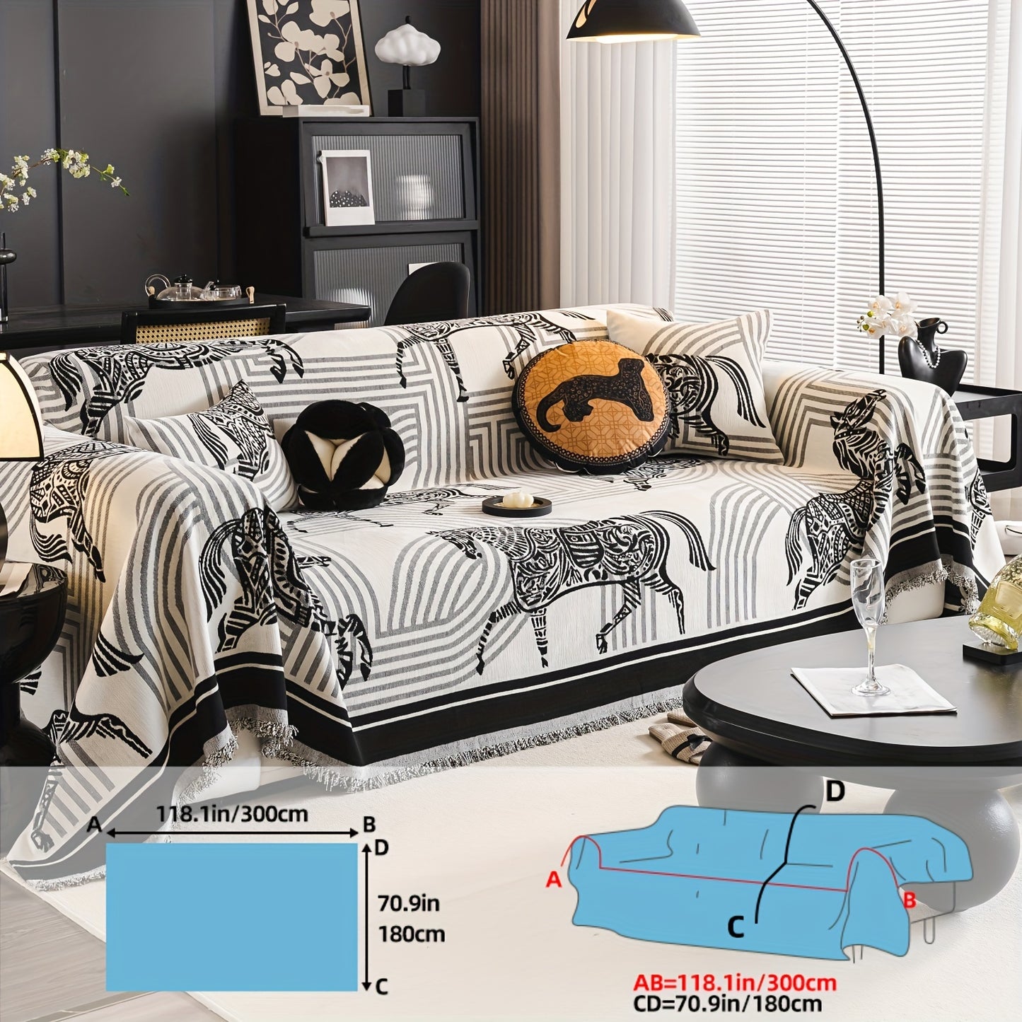 Luxurious Chenille Sofa Cover with Horse Design - Dual-Tone, Pet-Friendly & Machine Washable for Armchairs to L-Shaped Couches - Modern Home Decor Gift