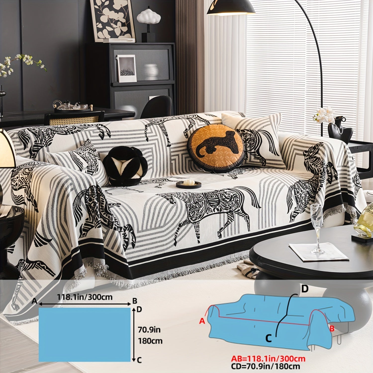 Luxurious Chenille Sofa Cover with Horse Design - Dual-Tone, Pet-Friendly & Machine Washable for Armchairs to L-Shaped Couches - Modern Home Decor Gift
