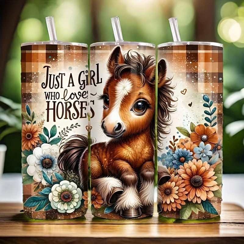 20oz Horse-Themed Stainless Steel Water Bottle, Vacuum Insulated, Leak-Proof Lid, Portable Travel Tumbler for Hot and Cold Beverages, Ideal Gift for Horse Lovers, Family, Friends - Durable 304 Stainless Steel