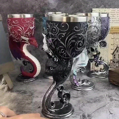 Black Cat Goblet, Mythical Retro European Style Medieval Couple Red Wine Goblet