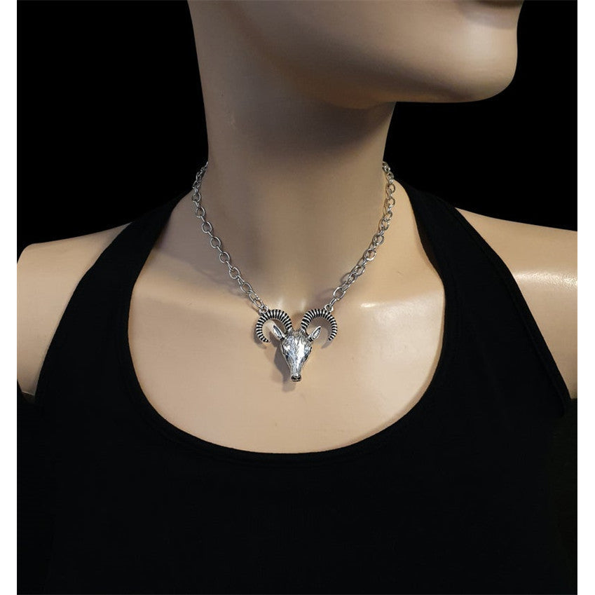 Goat Head and Pentagram Choke Necklace Style2