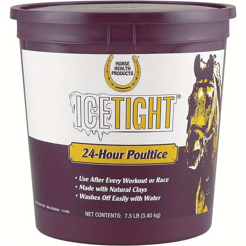 IceTight 24-Hour Poultice for Horses, 7.5 lbs - Fast-Acting, Natural Clay-Based, Easy-to-Wash Off, Ideal for Workouts & Races, White & Purple Design with Horse Silhouette, Horse Grooming Supplies, Equine Care, Thermoplastic P