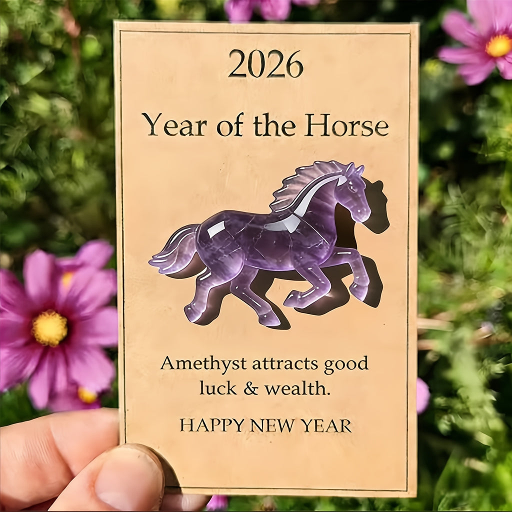 Horse Pocket Hug, 2026 New Year Gift Holiday Greeting Cards for A Symbol of Strength & New Beginnings, Clear Horses Cards, Decor for Desk Shelf Space, Ideal Gift for Family Friends