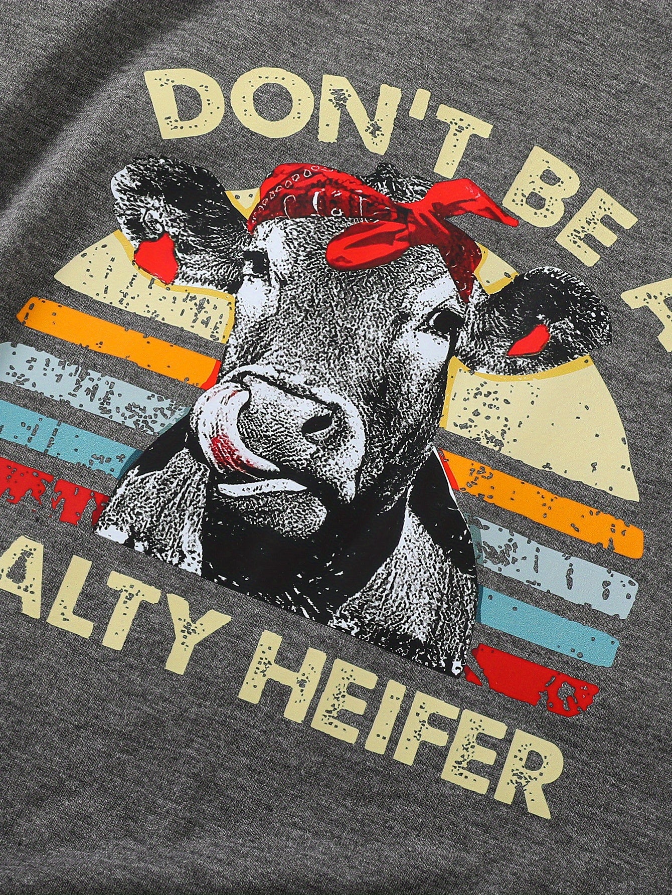 Girls Letter And Cow Head Graphic T-Shirt Casual Round Neck Tees Top Teen Kids Summer Clothes